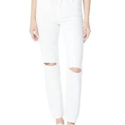 Paige Stella Straight w/ Raw Hem in Bare White Destructed | Jeans