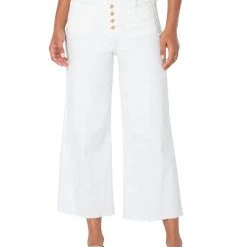 Liverpool High-Rise Wide Leg w/ Exposed Button Fly in Bone White | Jeans