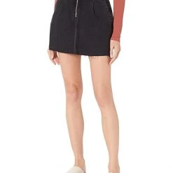 Paige Sade Skirt Extended Waistband Exposed Zip in Dusted Onyx | Skirts