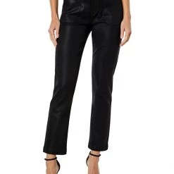 Paige Mayslie Straight Ankle in Black Fog Luxe Coating | Jeans