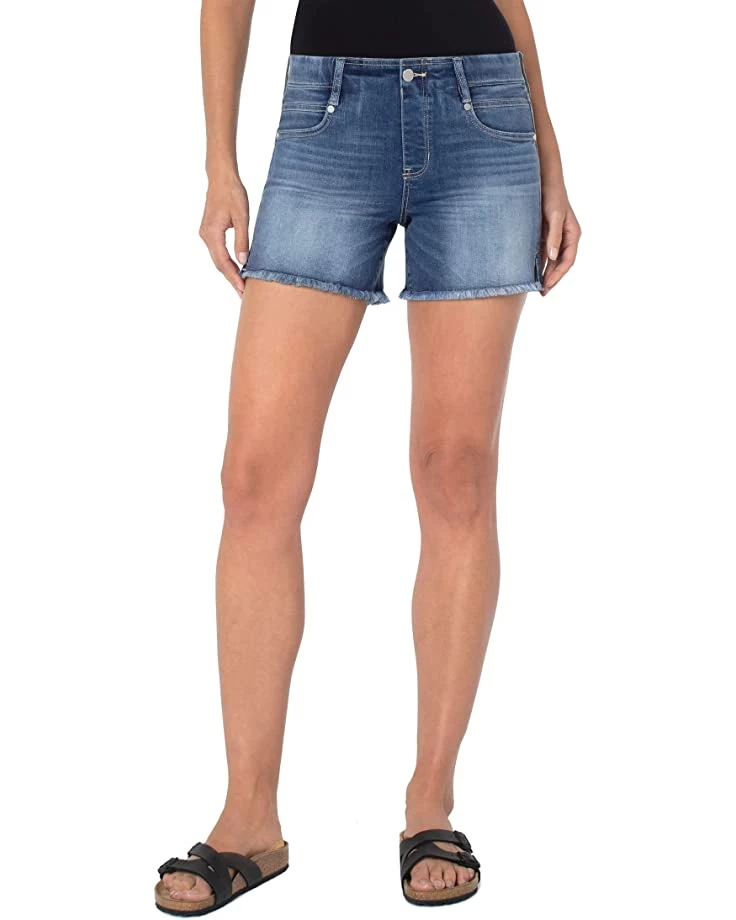 Liverpool Gia Glider Pull-On Shorts w/ Fray Hem in Tilton 3 Liverpool Gia Glider Pull-On Shorts w/ Fray Hem in Tilton