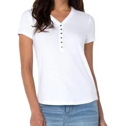 Liverpool Short Sleeve Henley Shirt | Shirts & Tops -Paige Sales Store 71LXae9NLWL. AC SR736920