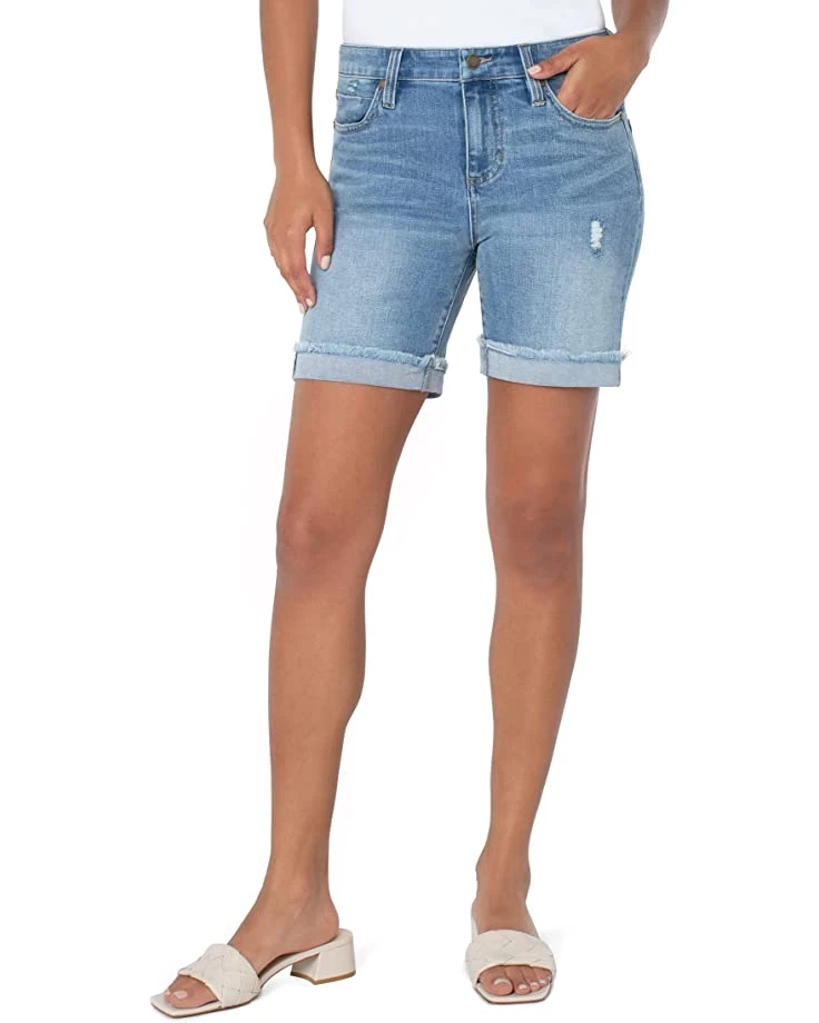 Liverpool Marley Girlfriend Shorts w/ Fray Cuff in Monet 3 Liverpool Marley Girlfriend Shorts w/ Fray Cuff in Monet