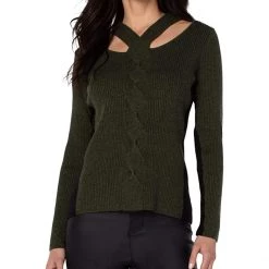 Liverpool Long Sleeve Cable Twist Neck Wrap Sweater | Sweaters