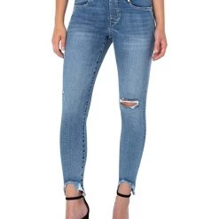 Liverpool Gia Glider Curved Fray Hem in Johnson | Jeans