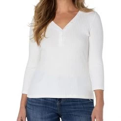 Liverpool 3/4 Sleeve Button Front Rib Knit Henley Top | Shirts & Tops -Paige Sales Store 71nHSlIw65L. AC SR736920