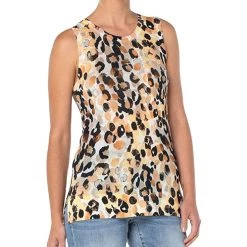 Liverpool Printed Sleeveless Sweater w/ Side Slit | Sweaters