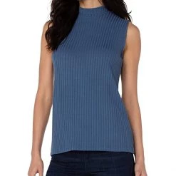 Liverpool Mock Neck Sleeveless Rib Knit Top | Sweaters