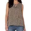 Liverpool Sleeveless Tie Front Top w/ Shirred Back | Shirts & Tops
