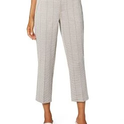 Liverpool Petite William Straight Leg Trousers in Cream/Tan/Red Houndstooth | Pants