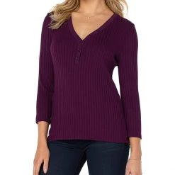 Liverpool 3/4 Sleeve Button Front Rib Knit Henley Top | Shirts & Tops -Paige Sales Store 81bYB7kzAoL. AC SR736920