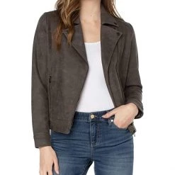 Liverpool Faux Leather Destresses Moto Jacket | Coats & Outerwear