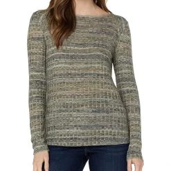 Liverpool Long Sleeve Boatneck Top w/ Fold-Over Detail | Shirts & Tops